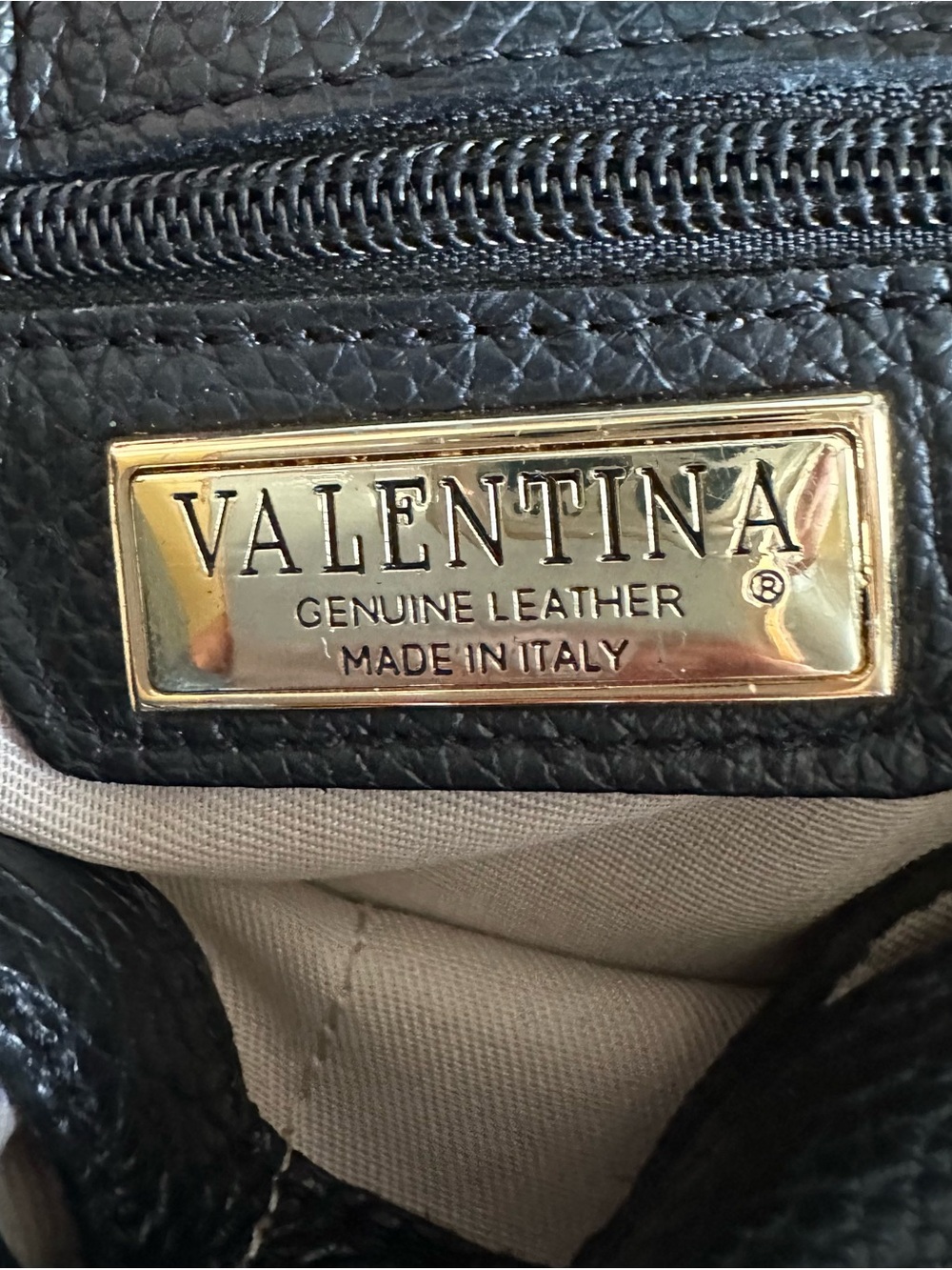 Valentina Black 100% Leather Triple Entry Tote w/ Gold Logo Plate Made in Italy